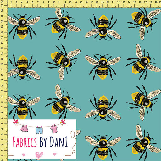 Bees on Teal Fabric