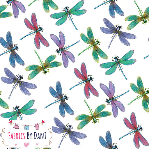 Dragonflies - White Background Fabric