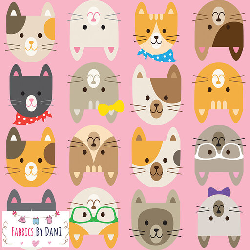 Hipster Cats on Pink Fabric