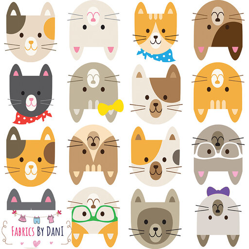 Hipster Cats on White Fabric