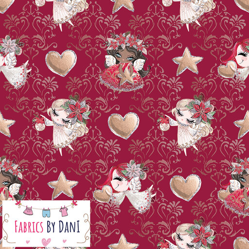 Red Christmas Angels Fabric