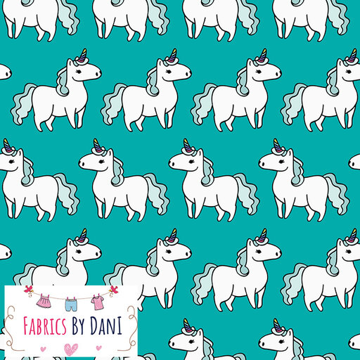 Unicorns on Teal Fabric